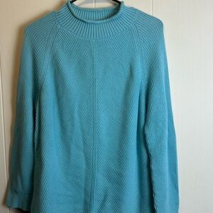 LL Bean Women's Sweater Size M 100% Cotton Roll neck Sweater Turquoise In Color